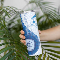 Bula Fiji Skinny Tumbler Blue Plumeria Masi Tapa Pattern LT05 - Polynesian Pride