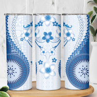 Bula Fiji Skinny Tumbler Blue Plumeria Masi Tapa Pattern LT05 - Polynesian Pride