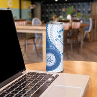 Bula Fiji Skinny Tumbler Blue Plumeria Masi Tapa Pattern LT05 - Polynesian Pride
