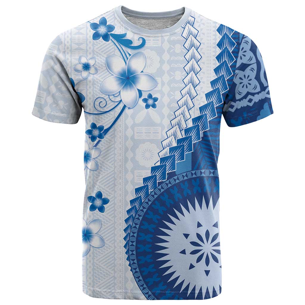 Bula Fiji T Shirt Blue Plumeria Masi Tapa Pattern LT05 Blue - Polynesian Pride