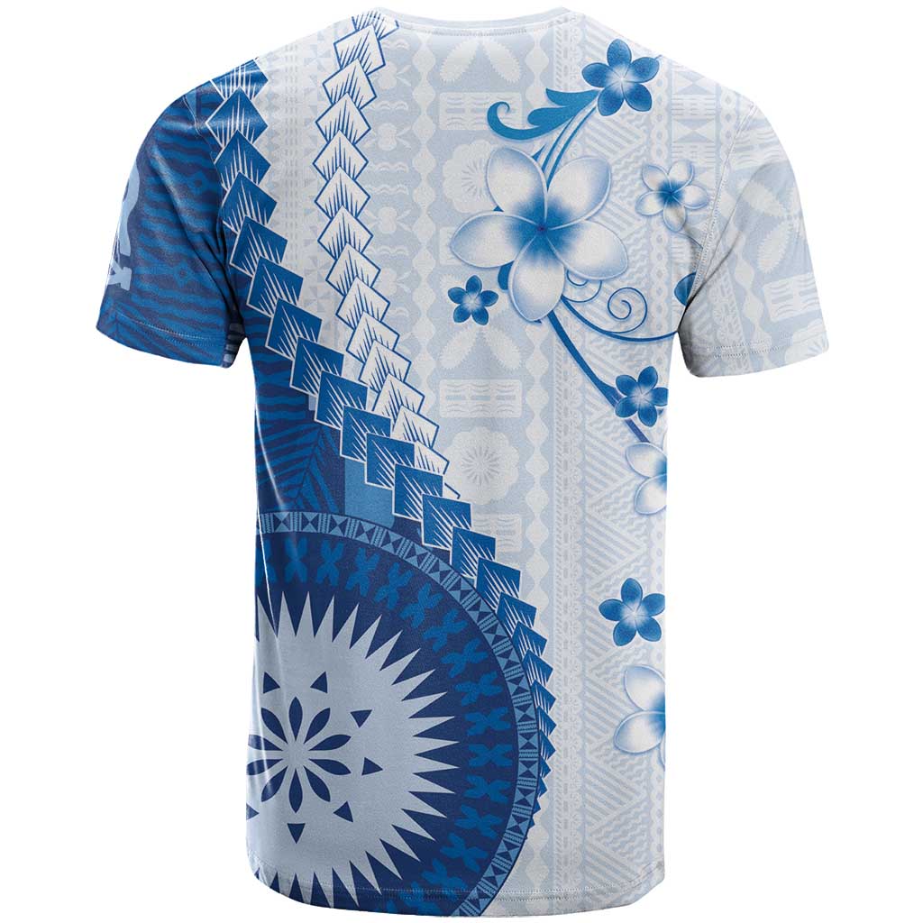 Bula Fiji T Shirt Blue Plumeria Masi Tapa Pattern LT05 - Polynesian Pride