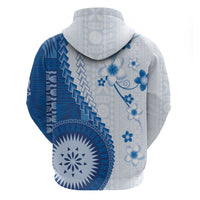 Bula Fiji Zip Hoodie Blue Plumeria Masi Tapa Pattern LT05 - Polynesian Pride