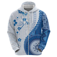 Bula Fiji Zip Hoodie Blue Plumeria Masi Tapa Pattern LT05 - Polynesian Pride
