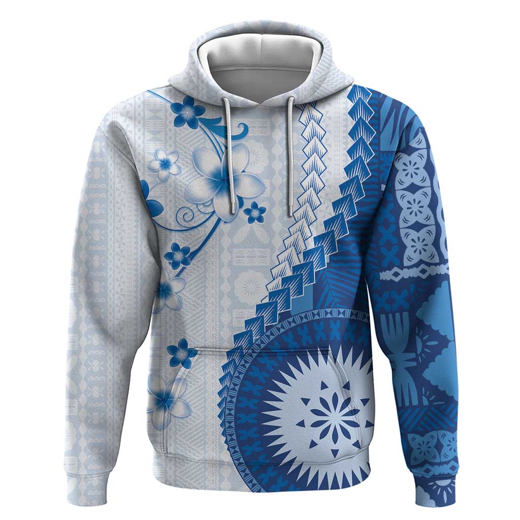 Bula Fiji Zip Hoodie Blue Plumeria Masi Tapa Pattern LT05 Pullover Hoodie Blue - Polynesian Pride