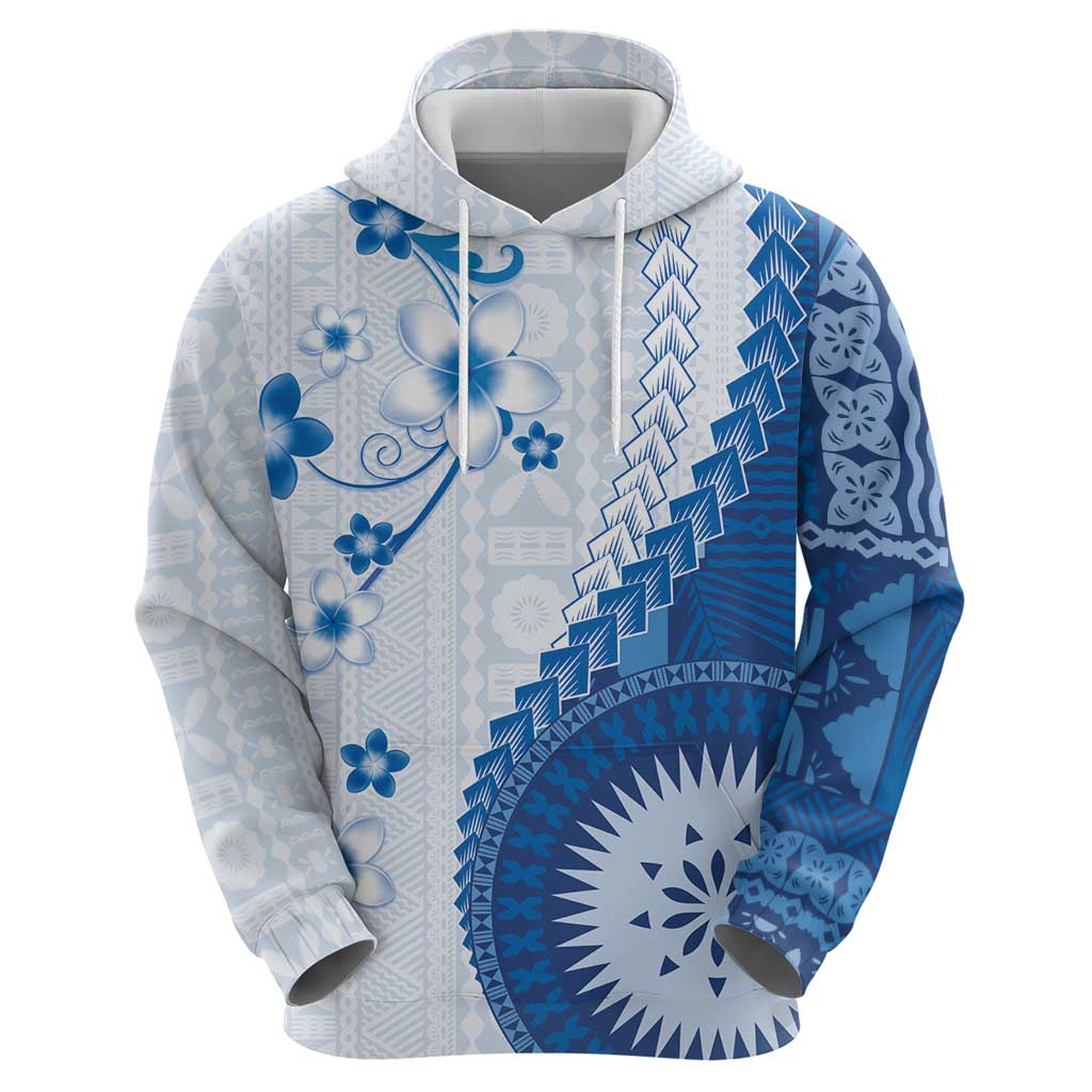Bula Fiji Zip Hoodie Blue Plumeria Masi Tapa Pattern LT05 - Polynesian Pride