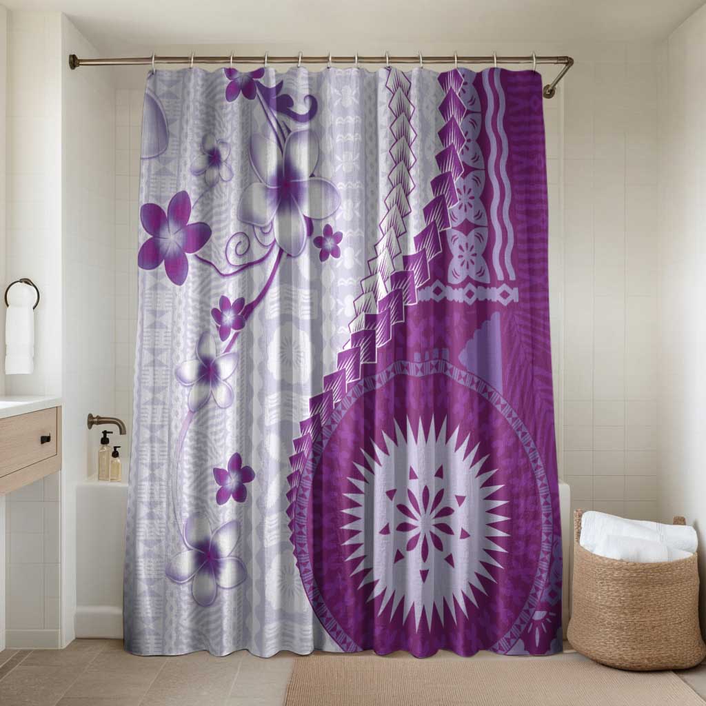 Bula Fiji Bathroom Set Violet Plumeria Masi Tapa Pattern - Polynesian Pride