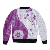 Bula Fiji Bomber Jacket Violet Plumeria Masi Tapa Pattern - Polynesian Pride