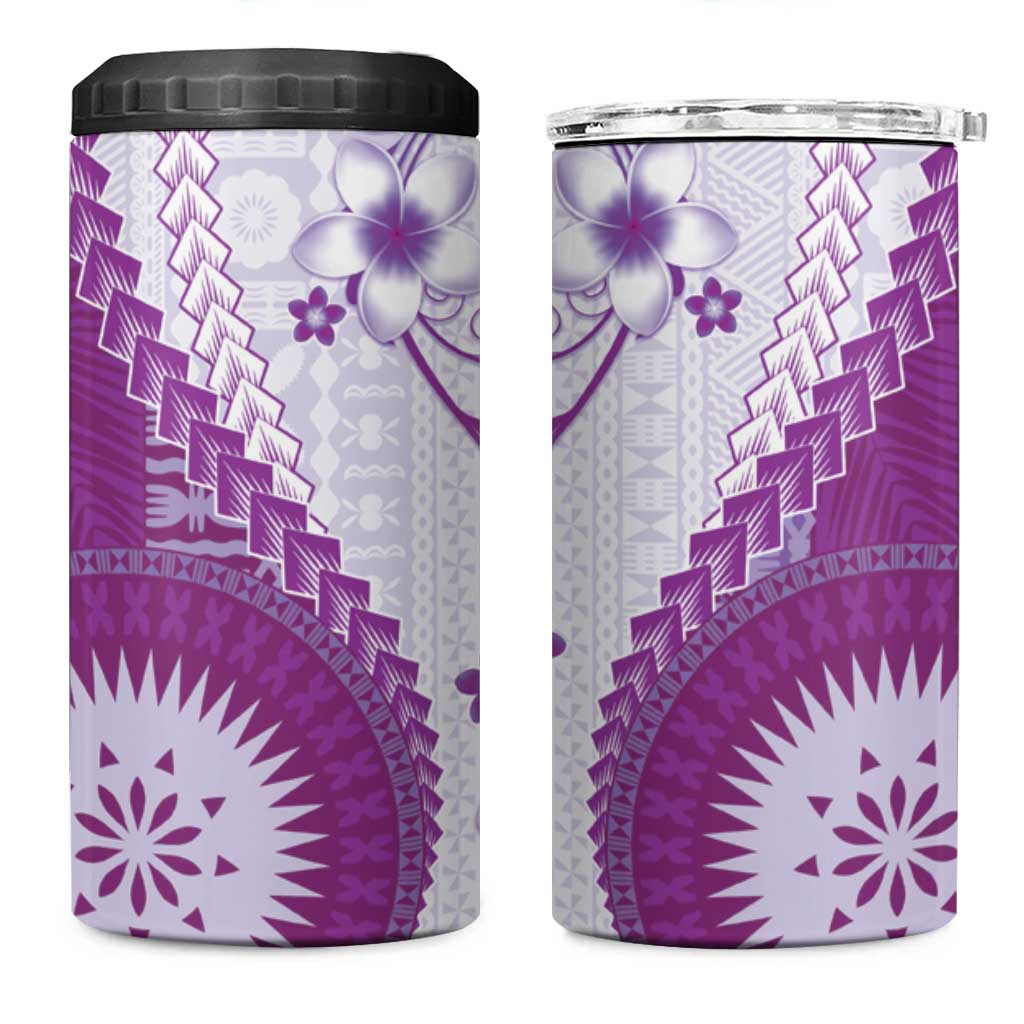 Bula Fiji 4 in 1 Can Cooler Tumbler Violet Plumeria Masi Tapa Pattern LT05 One Size: 16 oz Violet - Polynesian Pride