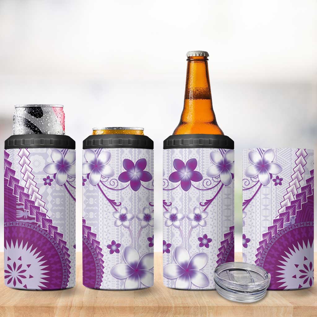 Bula Fiji 4 in 1 Can Cooler Tumbler Violet Plumeria Masi Tapa Pattern LT05 - Polynesian Pride