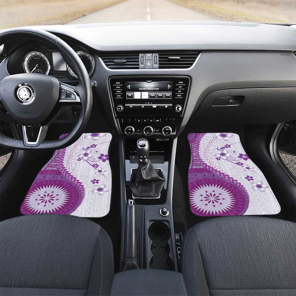Bula Fiji Car Mats Violet Plumeria Masi Tapa Pattern - Polynesian Pride