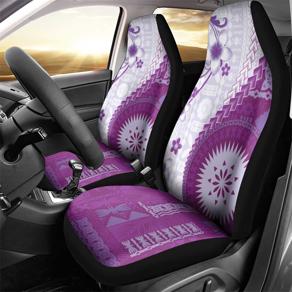 Bula Fiji Car Seat Cover Violet Plumeria Masi Tapa Pattern LT05 - Polynesian Pride