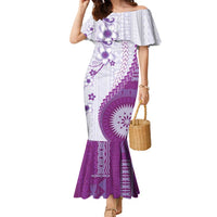 Bula Fiji Family Matching Mermaid Dress and Hawaiian Shirt Violet Plumeria Masi Tapa Pattern LT05 Mom's Dress Violet - Polynesian Pride