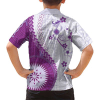 Bula Fiji Family Matching Off Shoulder Short Dress and Hawaiian Shirt Violet Plumeria Masi Tapa Pattern LT05 - Polynesian Pride