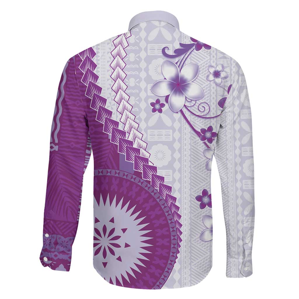 Bula Fiji Family Matching Tank Maxi Dress and Hawaiian Shirt Violet Plumeria Masi Tapa Pattern LT05 - Polynesian Pride