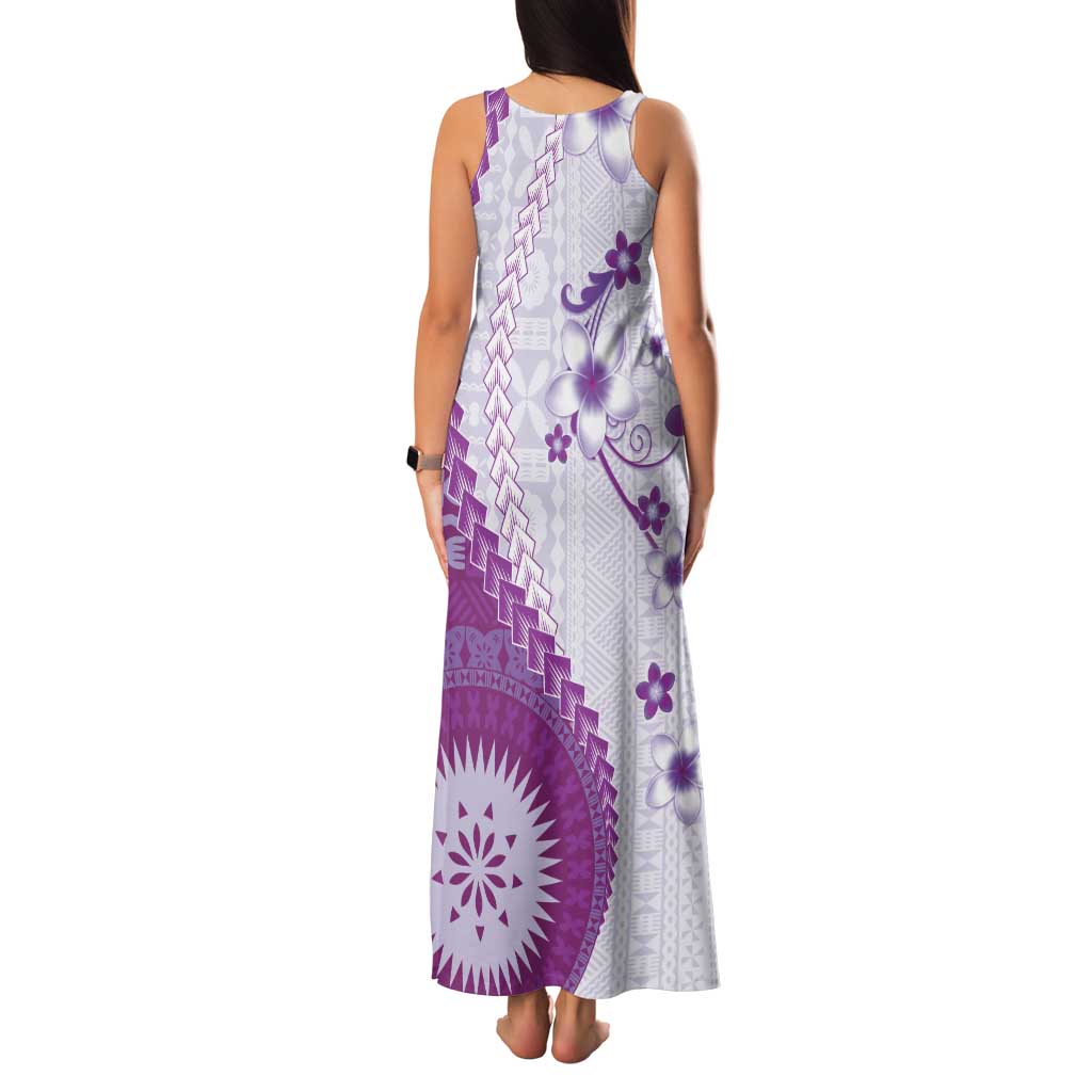 Bula Fiji Family Matching Tank Maxi Dress and Hawaiian Shirt Violet Plumeria Masi Tapa Pattern LT05 - Polynesian Pride