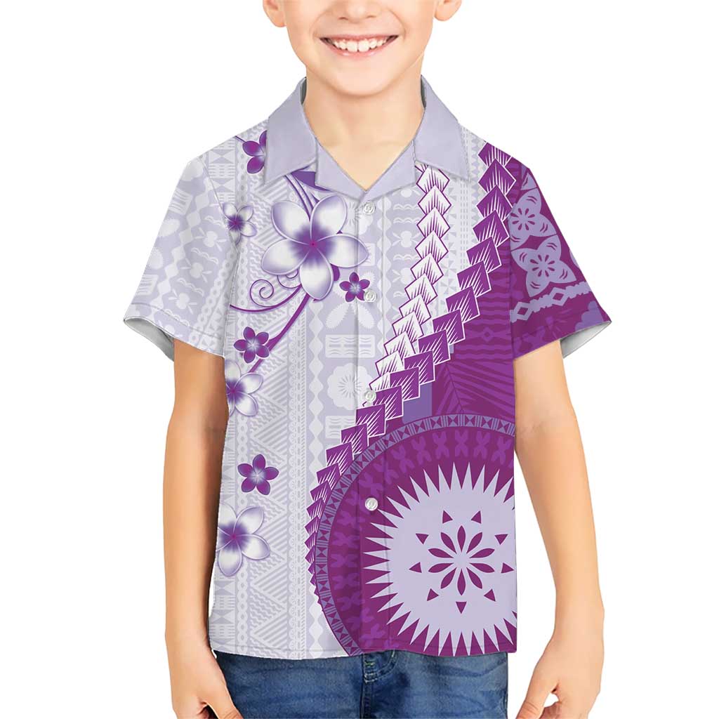 Bula Fiji Family Matching Tank Maxi Dress and Hawaiian Shirt Violet Plumeria Masi Tapa Pattern LT05 Son's Shirt Violet - Polynesian Pride