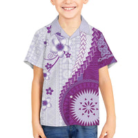 Bula Fiji Family Matching Tank Maxi Dress and Hawaiian Shirt Violet Plumeria Masi Tapa Pattern LT05 Son's Shirt Violet - Polynesian Pride