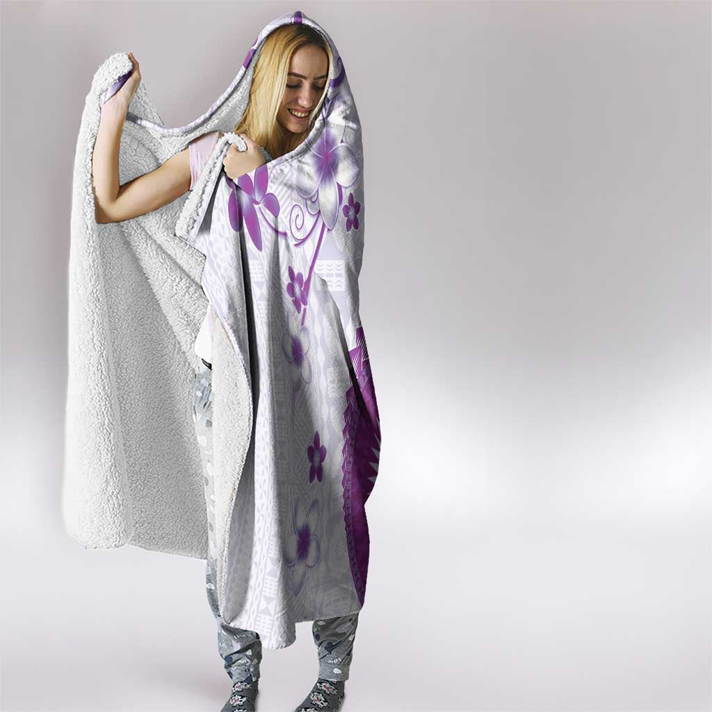 Bula Fiji Hooded Blanket Violet Plumeria Masi Tapa Pattern - Polynesian Pride