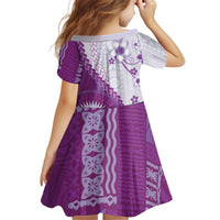 Bula Fiji Kid Short Sleeve Dress Violet Plumeria Masi Tapa Pattern LT05 - Polynesian Pride