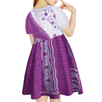 Bula Fiji Kid Short Sleeve Dress Violet Plumeria Masi Tapa Pattern LT05 - Polynesian Pride