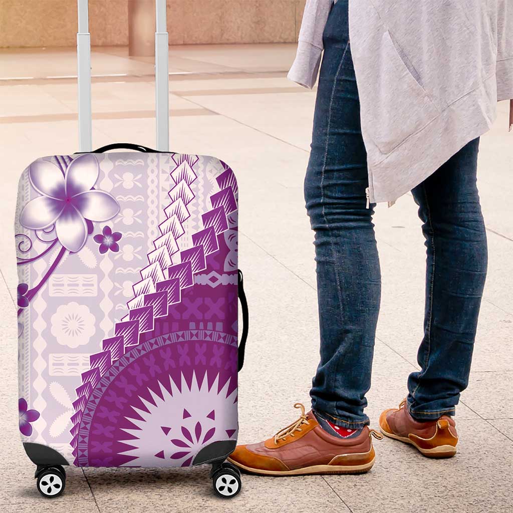 Bula Fiji Luggage Cover Violet Plumeria Masi Tapa Pattern LT05 Violet - Polynesian Pride