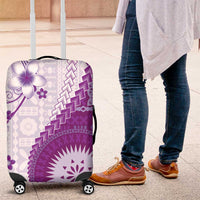 Bula Fiji Luggage Cover Violet Plumeria Masi Tapa Pattern LT05 Violet - Polynesian Pride