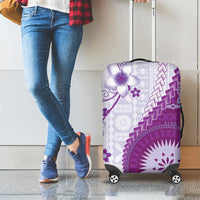 Bula Fiji Luggage Cover Violet Plumeria Masi Tapa Pattern LT05 - Polynesian Pride