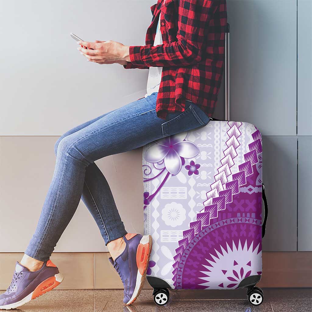Bula Fiji Luggage Cover Violet Plumeria Masi Tapa Pattern LT05 - Polynesian Pride