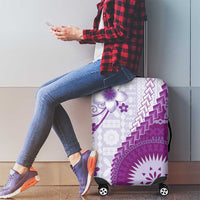 Bula Fiji Luggage Cover Violet Plumeria Masi Tapa Pattern LT05 - Polynesian Pride