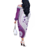 Bula Fiji Off The Shoulder Long Sleeve Dress Violet Plumeria Masi Tapa Pattern LT05 - Polynesian Pride