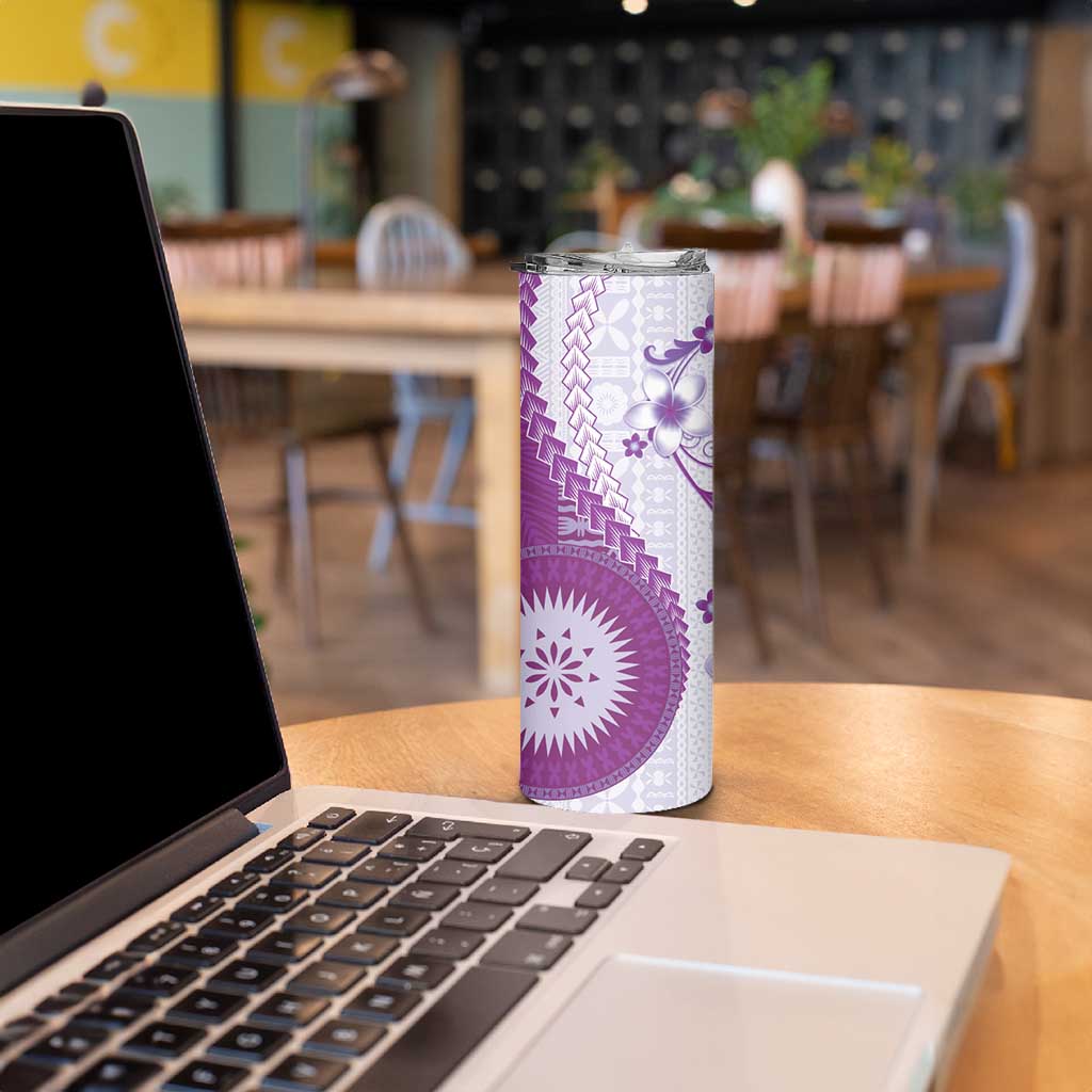 Bula Fiji Skinny Tumbler Violet Plumeria Masi Tapa Pattern - Polynesian Pride