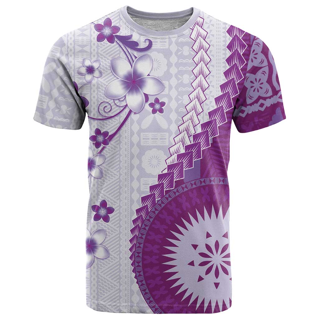 Bula Fiji T Shirt Violet Plumeria Masi Tapa Pattern LT05 Violet - Polynesian Pride