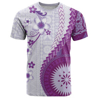 Bula Fiji T Shirt Violet Plumeria Masi Tapa Pattern LT05 Violet - Polynesian Pride