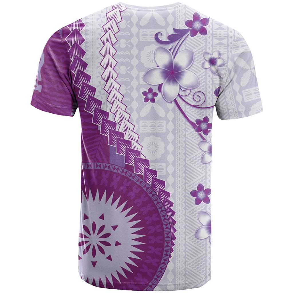Bula Fiji T Shirt Violet Plumeria Masi Tapa Pattern LT05 - Polynesian Pride