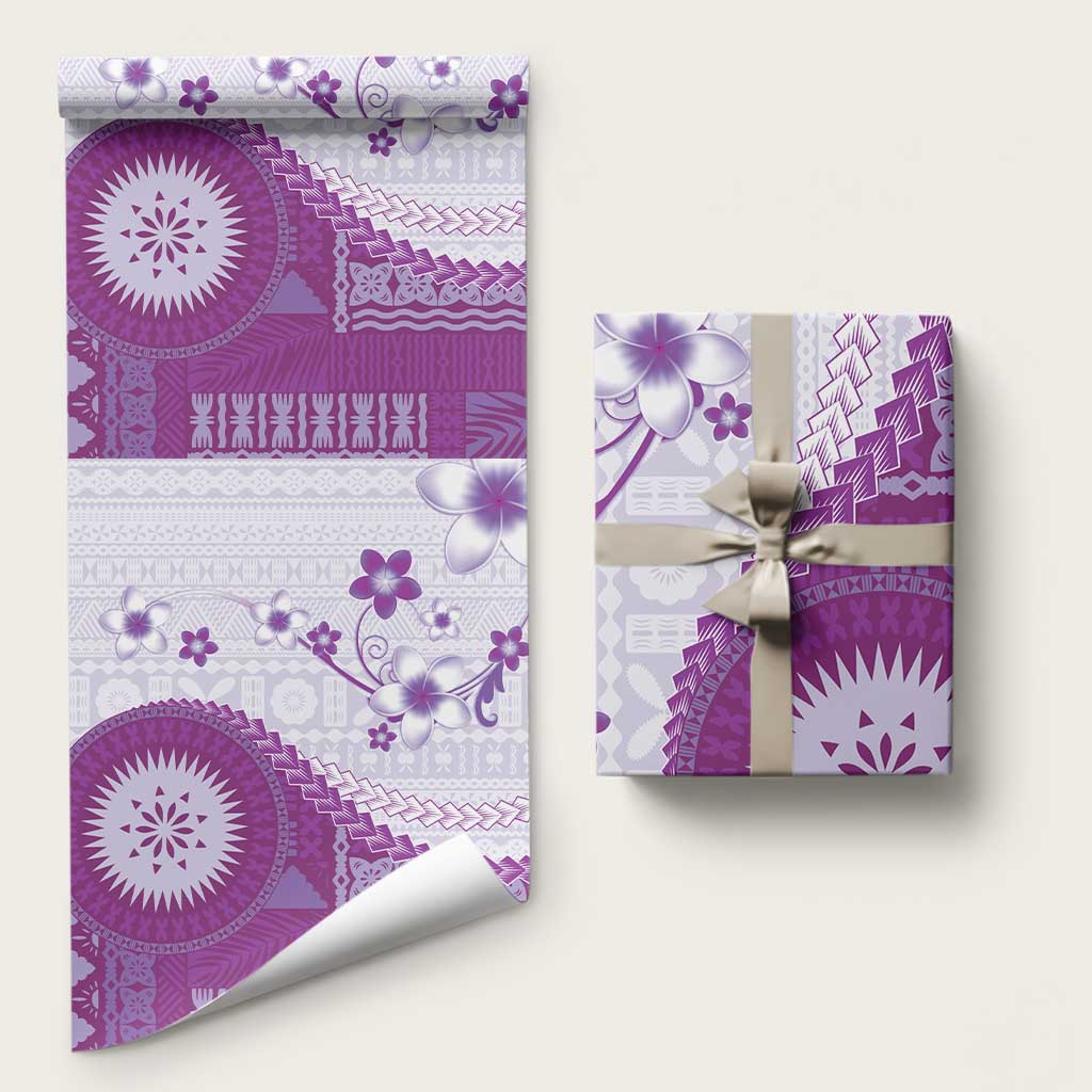 Bula Fiji Wrapping Paper Violet Plumeria Masi Tapa Pattern