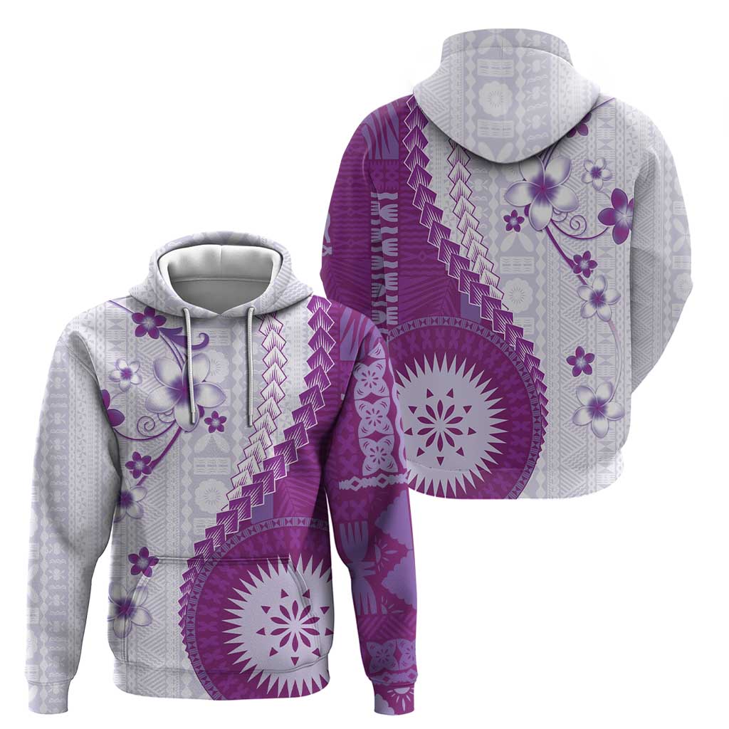 Bula Fiji Zip Hoodie Violet Plumeria Masi Tapa Pattern - Polynesian Pride