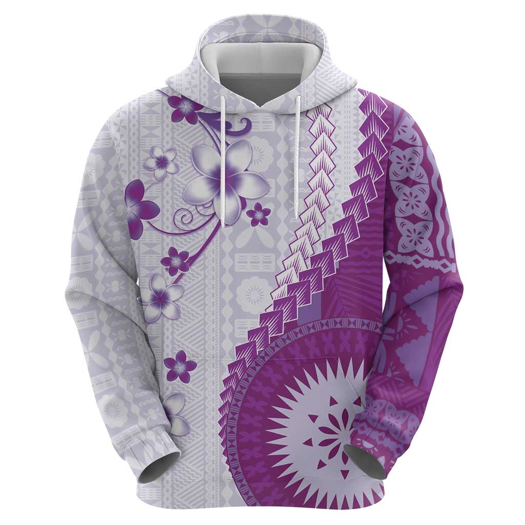 Bula Fiji Zip Hoodie Violet Plumeria Masi Tapa Pattern - Polynesian Pride