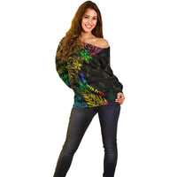Personalised New Zealand Wellington Pride Off Shoulder Sweater Rainbow Silver Fern Paua Shell LT05 - Polynesian Pride