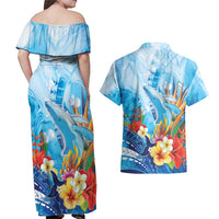 Polynesia Humpback Whale Couples Matching Off Shoulder Maxi Dress and Hawaiian Shirt Ocean Style LT05 - Polynesian Pride