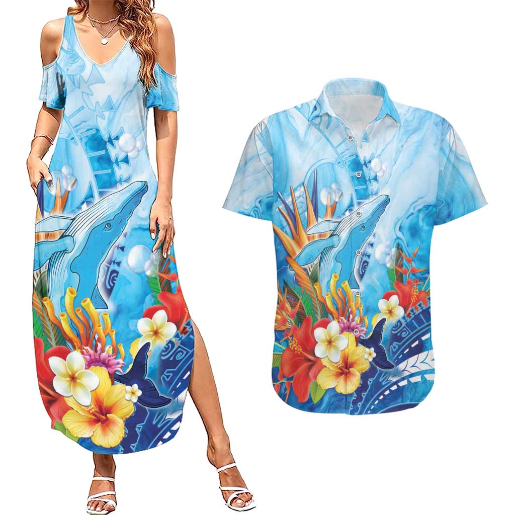 Polynesia Humpback Whale Couples Matching Summer Maxi Dress and Hawaiian Shirt Ocean Style LT05 Blue - Polynesian Pride