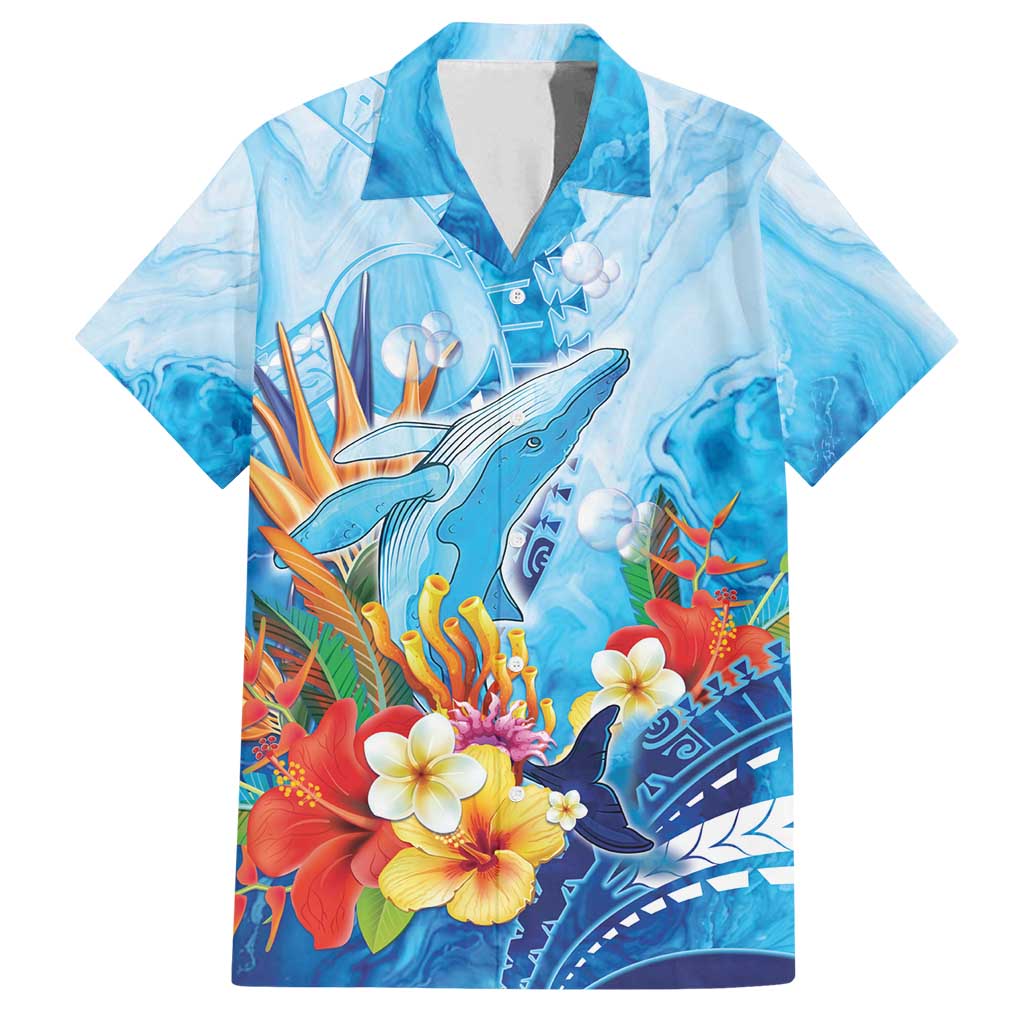 Polynesia Humpback Whale Family Matching Long Sleeve Bodycon Dress and Hawaiian Shirt Ocean Style LT05 Dad's Shirt - Short Sleeve Blue - Polynesian Pride
