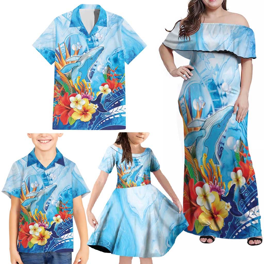 Polynesia Humpback Whale Family Matching Off Shoulder Maxi Dress and Hawaiian Shirt Ocean Style LT05 - Polynesian Pride