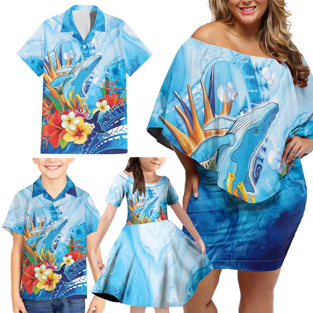 Polynesia Humpback Whale Family Matching Off Shoulder Short Dress and Hawaiian Shirt Ocean Style LT05 - Polynesian Pride