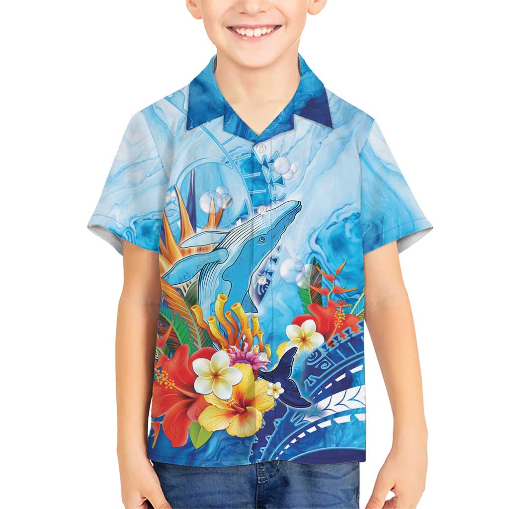 Polynesia Humpback Whale Kid Hawaiian Shirt Ocean Style LT05 Kid Blue - Polynesian Pride