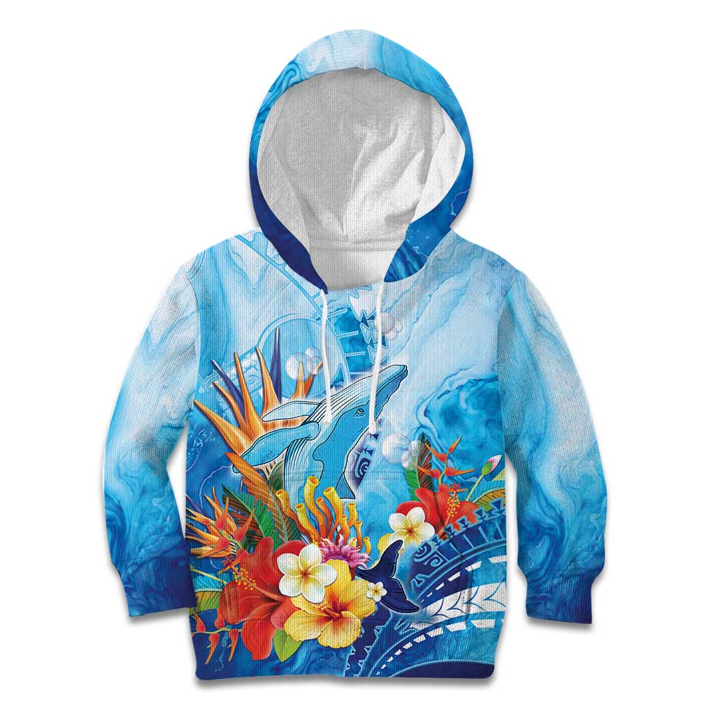 Polynesia Humpback Whale Kid Hoodie Ocean Style LT05 Hoodie Blue - Polynesian Pride