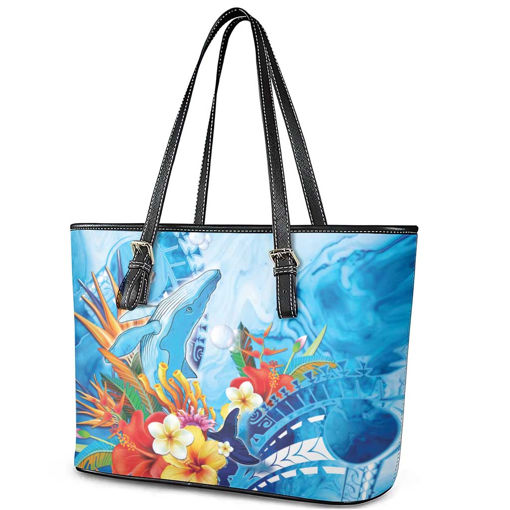 Polynesia Humpback Whale Leather Tote Bag Ocean Style