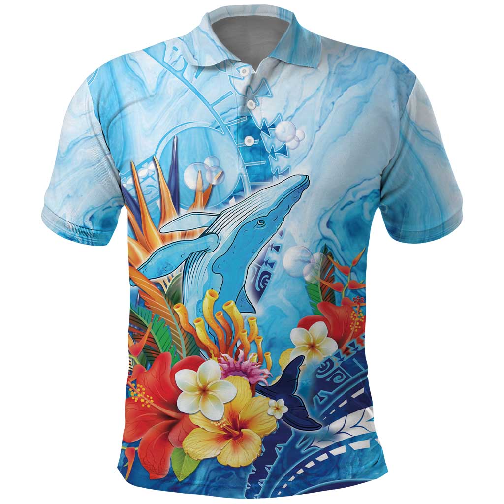 Polynesia Humpback Whale Polo Shirt Ocean Style LT05 Blue - Polynesian Pride