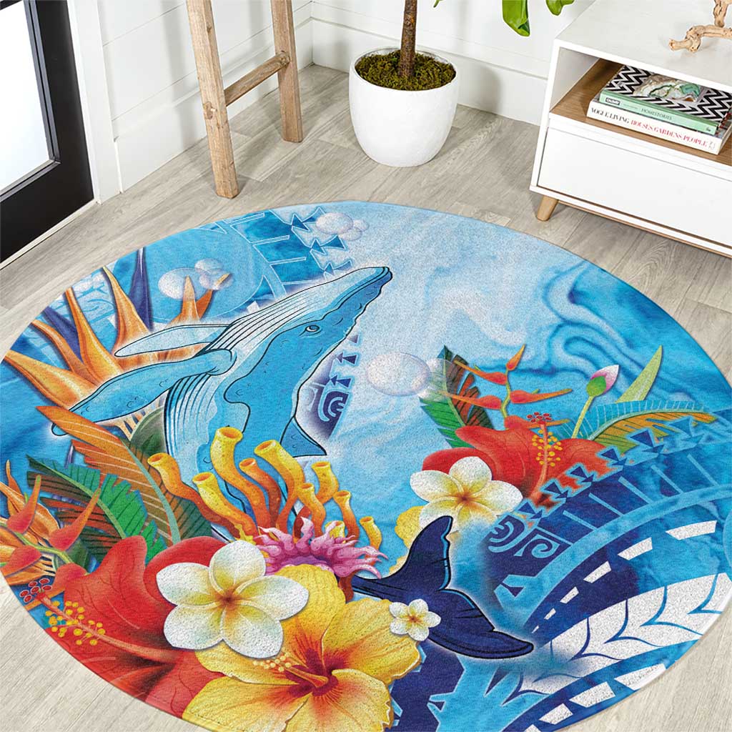 Polynesia Humpback Whale Round Carpet Ocean Style LT05 Blue - Polynesian Pride
