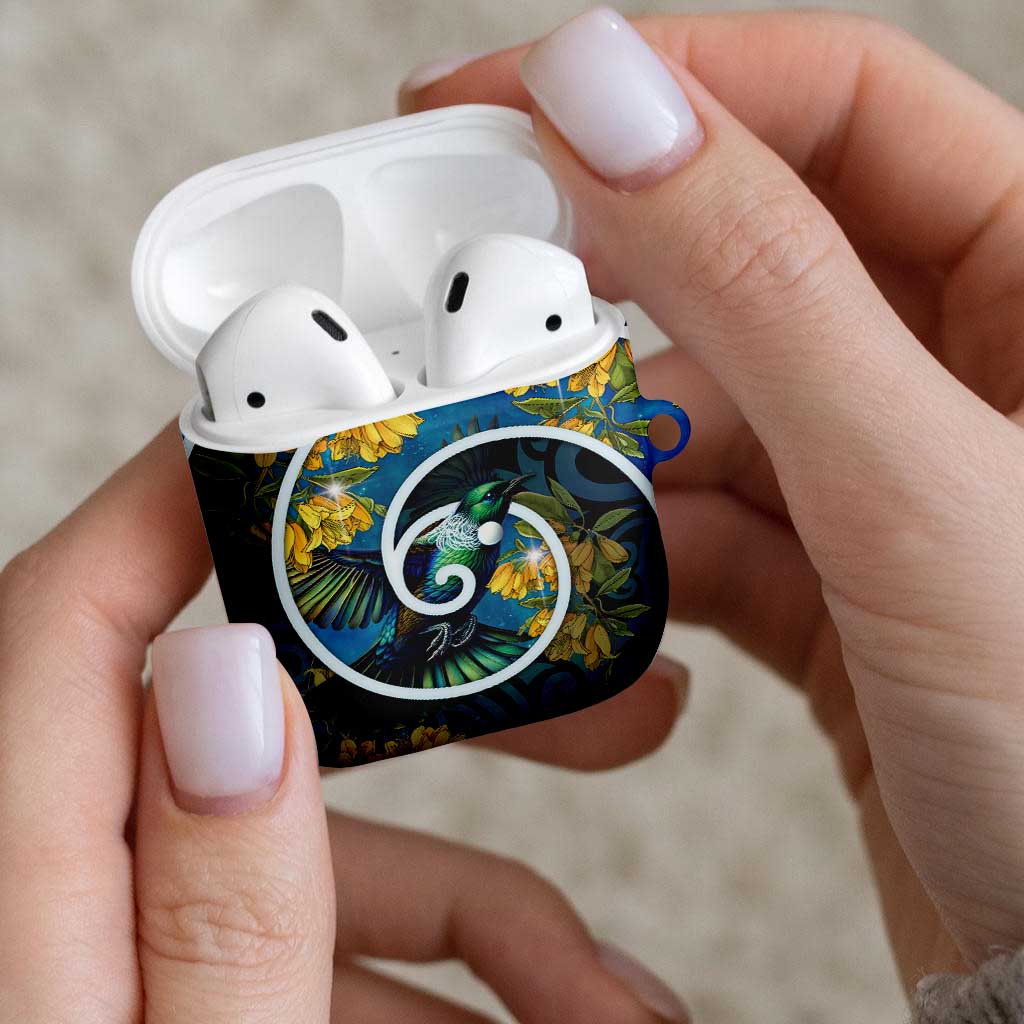 New Zealand Tui Bird AirPods Case Maori Koru With Kowhai Flowers LT05 - Polynesian Pride