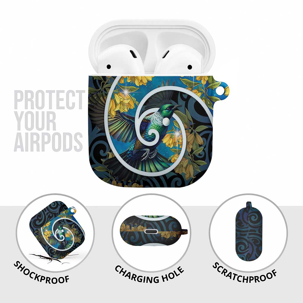 New Zealand Tui Bird AirPods Case Maori Koru With Kowhai Flowers LT05 - Polynesian Pride